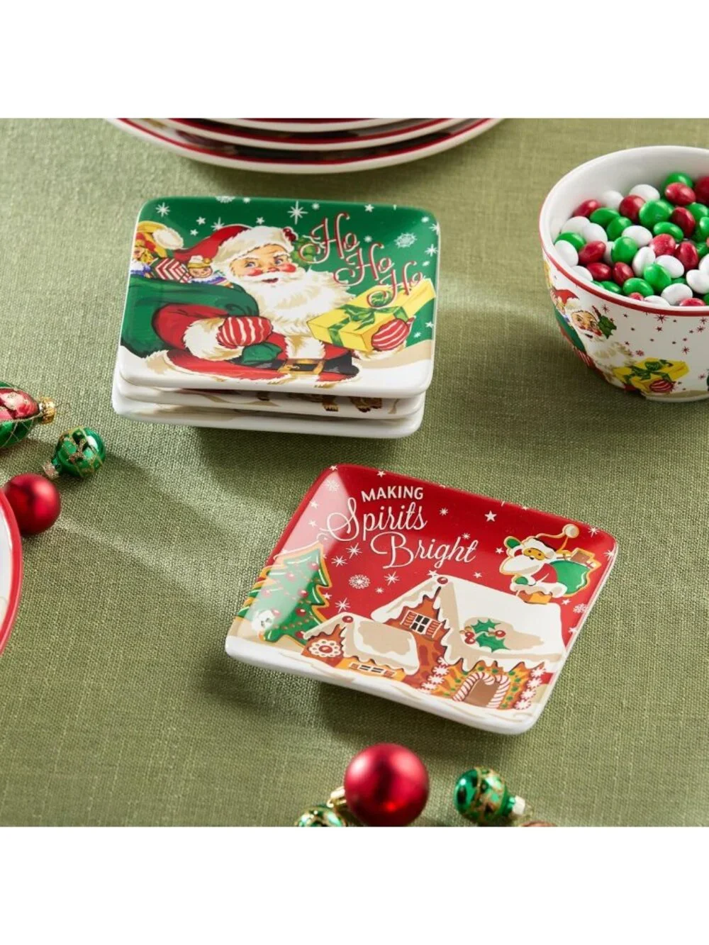 Vintage-Inspired Christmas Canapé Plates Set of 4 - Santa, Reindeer & Snowman